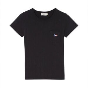 Maison Kitsune Black T-Shirt with Pocket Logo